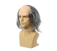 JISADER Parrucca Calva, Cosplay di Halloween, Circonferenza della Testa 58~60 cm, Parrucca da Festa in Costume Parrucca da Scienziato calvizie per Feste, Capelli Lisci Grigi