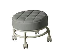 JISADER Sgabello a Rullo, Sgabello Girevole con Ruote, Sedile a Rullo in Pelle PU Basso Rotonda, Piccolo Sgabelli per Massaggio, Domestico, Office, Fitness, GRIGIO