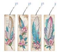 JISHSHAY 4 segnalibri artistici con diamanti per adulti segnalibri per pittura con diamanti per lettura di pittura artistica Dimond Kit segnalibro per gli amanti dei libri 2,28 × 7,170 cm piuma