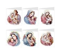 JISHSHAY 6 pz Diamond Painting Card Buon Compleanno Santa Maria Diamante Dipinto Biglietti di Auguri Gesù Pittura Diamante Greeting Cards Punto Croce Diamond Art Birthday Card con Busta