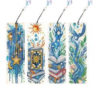 JISHSHAY Set di 4 Diamond Painting Marca Pagina Aquila Diamante Pittura Marca Pagina Sole Luna Ricamo Diamante Bookmark Diamond Art Segnalibro Kit Ricamo Segnalibro Puzzle Adulto Punto Croce Bookmark