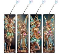 JISHSHAY Set di 4 pezzi Diamond Painting Marca Pagina Elfo Diamante Pittura Marca Pagina Fata Ricamo Diamante Bookmark Fairy Diamond Art Segnalibro Elfo Kit Ricamo Segnalibro Puzzle Adulto Punto Croce