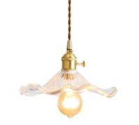 JISHUBO Lampadario nordico di personalità, lampada a sospensione in vetro di ottone a forma di fiore in stile retrò creativo, apparecchi di illuminazione a soffitto con base E27, lampada a sospensione