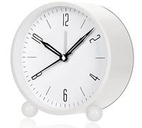 Jisile Sveglia, rotonda da 10,2 cm, funzionamento a batteria, sveglia analogica silenziosa, senza ticchettio, facile da impostare e funzione luce notturna, design semplice ed elegante per