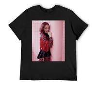 Jisoo Long Urban Tee Extended Hem Cotone Manica Corta Moda, Nero , XXL