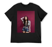 Jisoo - Maglietta da uomo oversize in cotone, vestibilità larga, stile streetwear, a maniche corte, con spalle scese, per la moda urbana, Nero , L