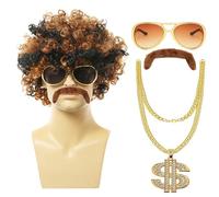 Jisrcha Accessori Uomo Anni 80 '90, 5 Pezzi Accessori per Costume Hip Hop, Costume da Uomo Hip Hop Mafia Anni '80-'90, Set di Collana Uomo Oro Accessori per Feste in Costume A Tema Carnevale (C)