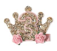 Jissoo Cerchietto per capelli da principessa, per ragazze, color oro rosa, con fiore, per feste di compleanno, mini corona, 2.36IN*1.77IN, Pelle