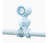 JISULIFE Mini ventilatore per passeggino, portatile, a batteria, con luce notturna, 5 velocità, display a LED, staffa flessibile staccabile, sicuro per culla, tapis roulant, da viaggio, blu