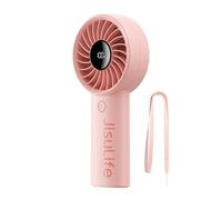 JISULIFE Mini Ventilatore Portatile, Ventilatore Portatile da 5000 mAh, Ricaricabile USB con Display Digitale, 5 velocità del Vento, Ideale per Viaggi/Scuola/Ciglia-Rosa