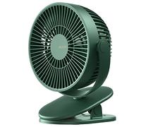 JISULIFE Portable Mini USB Clip Fan, Small Table Clamp, 4 Speed, 4000 mAh Rechargeable Battery Fan for Desk/Office/Stroller/Travel - Dark Green