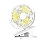 JISULIFE Portable Mini USB Clip Fan, Small Table Clamp, 4 Speeds, 4000 mAh Rechargeable Battery Fan for Desk/Office/Stroller/Travel - Milk White