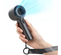 JISULIFE Ventilatore Portatile a Mano,Mini Turbo Ventilatore Regolabile in Velocità(1-100),Batteria Ricaricabile da 5000mAh Con Corpo in Metallo,Display Digitale,Viaggi/Campeggio/All'aperto-Grigio