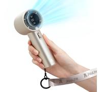 JISULIFE Ventilatore Portatile a Mano,Mini Turbo Ventilatore Regolabile in Velocità(1-100),Batteria Ricaricabile da 5000mAh Con Corpo in Metallo,Display Digitale,Viaggi/Campeggio/All'aperto-Marrone