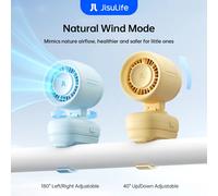 JISULIFE Ventilatore portatile con clip per passeggino, mini ventilatore portatile a batteria con luce notturna, 5 velocità, display LED