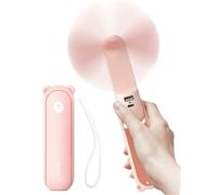 JISULIFE Ventilatore portatile con Powerbank da 4500 mAh,autonomia massima di 46 ore,ventola tascabile alimentata a batteria,ventola personale pieghevole alimentata tramite USB,3 velocità-Rosa