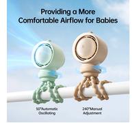 JISULIFE ventilatore portatile per passeggino, purificazione dell'aria Turbo Tech, vento naturale, luce a LED, 5000mAh, staffa in Silicone per uso alimentare, ventola per culla