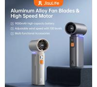 JISULIFE Ventilatore portatile turbo portatile, 100 velocità di vento regolabili, batteria ricaricabile da 9000 mAh, display a LED, campeggio all'aperto 9000mAh brown FA55