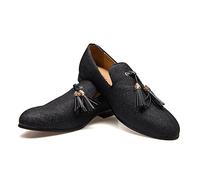 JITAI Gli Uomini 'Vintage Velvet bv Ricami Nobile cialtrone Scarpe Scivolare su Mocassino Fumare Scarpetta Tassel perditempo, Nero 01, 45 EU (12 UK)