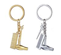 Jitnga 2 Pezzi Pettine Forbici Asciugacapelli Portachiavi Auto Portachiavi Borsa Borsa Ciondolo Decorazione Portachiavi Appeso Accessori Regalo Creativo (Oro E Argento)