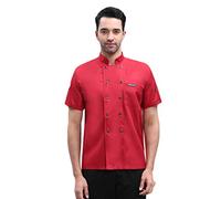 Jitong Giacca da Cuoco Manica Corta da Uomo Traspirante Uniforme da Lavoro per Pasticcere Pizzaiolo Camerieri - Rosso, 2XL