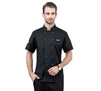 Jitong Giacca da Cuoco Manica Corta da Uomo Traspirante Uniforme da Lavoro per Pasticcere Pizzaiolo Camerieri - Nero, XL