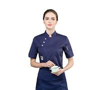 Jitong Giacche da Chef Uomo Camici da Lavoro Manica Corta Giacca Cuoco Estiva Giacca Pizzaiolo Confortevole - Blu, M