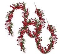 Jiubiaz Ghirlanda natalizia con bacche rosse, 2 pezzi, 180 cm, ghirlanda di bacche rosse, ghirlande di bacche rosse, decorazione per camino, scale, tavolo