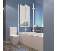 Jiubiaz Pannello doccia pieghevole da 120 x 140 cm per vasca da bagno, 2 pezzi, in vetro di sicurezza EGS da 6 mm, per doccia e vasca da bagno, colore: argento trasparente