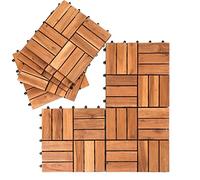 Jiubiaz Piastrelle in legno di acacia, 30 x 30 cm, 3 m² per pavimenti, resistenti alle intemperie, facile da installare sul pavimento esterno (12 listelli | set da 33)