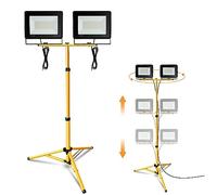 Jiubiaz Proiettore LED da Lavoro, 2x100W 8500LM Bianco Freddo Faretto con Altezza Regolabile Treppiede, impermeabile IP66 per uso interno ed esterno in officine (cavo 1m, senza spina)