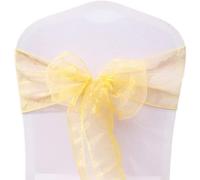 JIUERYY 50 nastri in organza, per sedia, fiocchi di nozze, decorazione per cerimonia, festa, evento, compleanno, 17 x 275 cm, oro