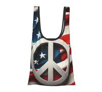 JIUFOTK Borsa per la spesa pieghevole e riutilizzabile con bandiera americana e simbolo della pace, borsa portatile per l'uso quotidiano.