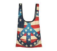 JIUFOTK Borsa per la spesa pieghevole e riutilizzabile con bandiera americana e simbolo della pace, borsa portatile per l'uso quotidiano.
