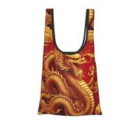 JIUFOTK Borsa per la spesa pieghevole e riutilizzabile con il logo del Drago d'Oro della Cina orientale, borsa portatile per la spesa quotidiana