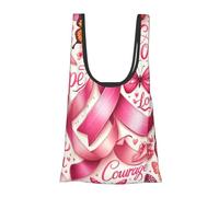 JIUFOTK Borsa per la spesa pieghevole e riutilizzabile con motivo a farfalla e nastri per la lotta contro il cancro al seno, borsa portatile per la spesa quotidiana