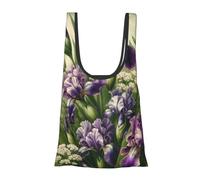 JIUFOTK Borsa per la spesa pieghevole e riutilizzabile con motivo floreale di iris, borsa portatile per l'uso quotidiano.