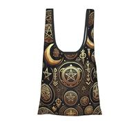 JIUFOTK Borsa per la spesa pieghevole e riutilizzabile con pentagrammi e lune, borsa portatile per l'uso quotidiano.