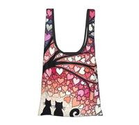 JIUFOTK Borsa per la spesa pieghevole e riutilizzabile con stampa di due gatti sull'albero dell'amore, borsa portatile per la spesa quotidiana.