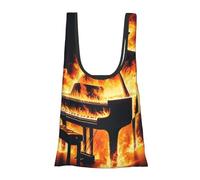JIUFOTK Borsa per la spesa pieghevole e riutilizzabile Piano Wildness Fire, borsa portatile per l'uso quotidiano