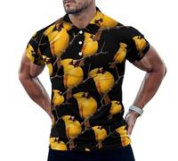 JIUFOTK Camicia da Uomo con Stampa di Un Grazioso Cardinale e Uccellino Giallo, a Maniche Corte, Classica e Slim Fit