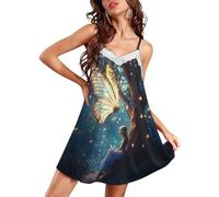 JIUFOTK Camicie da Notte Casual con Ali di Farfalla, Luminose e Belle, per Donna, con Spalline Sottili e Scollo a V in Pizzo, da Indossare a Pullover.
