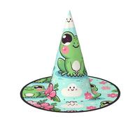 JIUFOTK Cappello da strega di Halloween con fiori di rana kawaii e parte superiore pieghevole, cappello da costume pieghevole per feste e cosplay