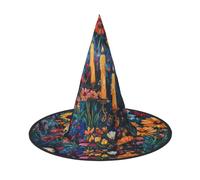 JIUFOTK Cappello da strega di Halloween con parte superiore pieghevole, modello Mexico-Skull-Dead-Marigold, per feste e cosplay.