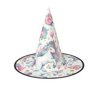 JIUFOTK Cappello da strega di Halloween con stelle scintillanti e cavallo kawaii con parte superiore pieghevole, cappello pieghevole per feste e cosplay