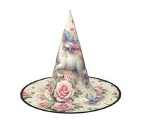 JIUFOTK Cappello da strega di Halloween con stelle scintillanti e cavallo rosa con parte superiore pieghevole, cappello da costume pieghevole per feste e cosplay