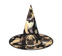 JIUFOTK Cappello da strega di Halloween per amanti degli animali carlini con parte superiore pieghevole, cappello pieghevole per costumi da festa e cosplay