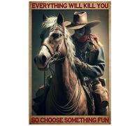 JIUFOTK Cartelli in latta Tutto ti ucciderà, quindi scegli qualcosa di divertente, regalo per appassionati, soggiorno, bagno, 5,5x8 pollici