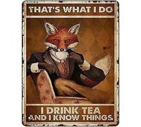 JIUFOTK Cartelli in metallo con gatto, Bevo tè e so cose, decorazioni per la casa, decorazioni per l'ufficio, poster e stampe, 12x16 pollici