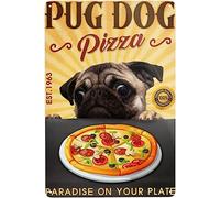 JIUFOTK Cartelli in metallo con scritta Pug Dog Pizza Paradise On Your Plate in latta, vintage, bar, club, caverna, casa, cucina, cartello in metallo rustico, decorazione da parete, 8x12 pollici